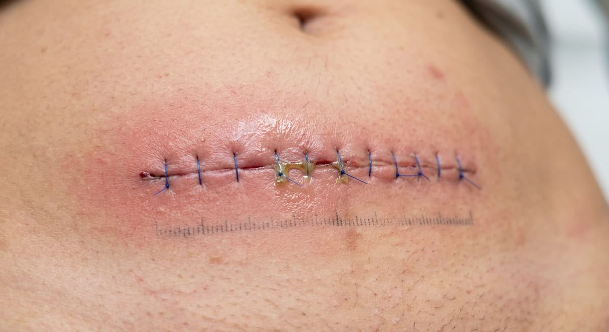 До: Инфицированная послеоперационная рана