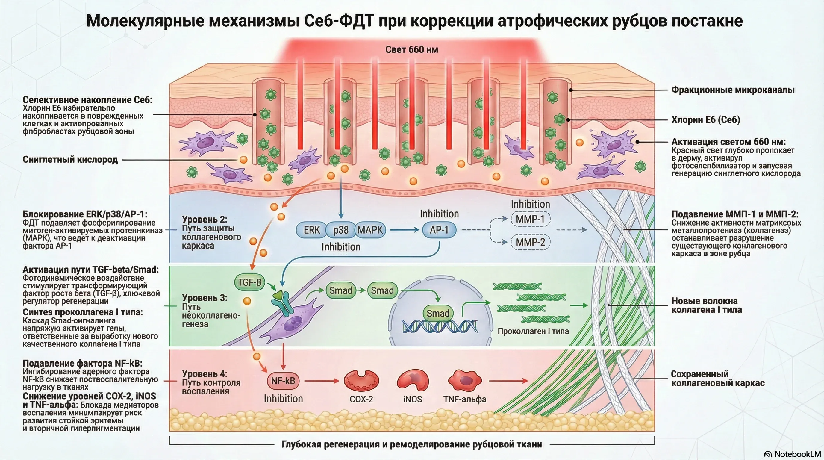 Молекулярные механизмы Ce6-ФДТ при коррекции атрофических рубцов постакне