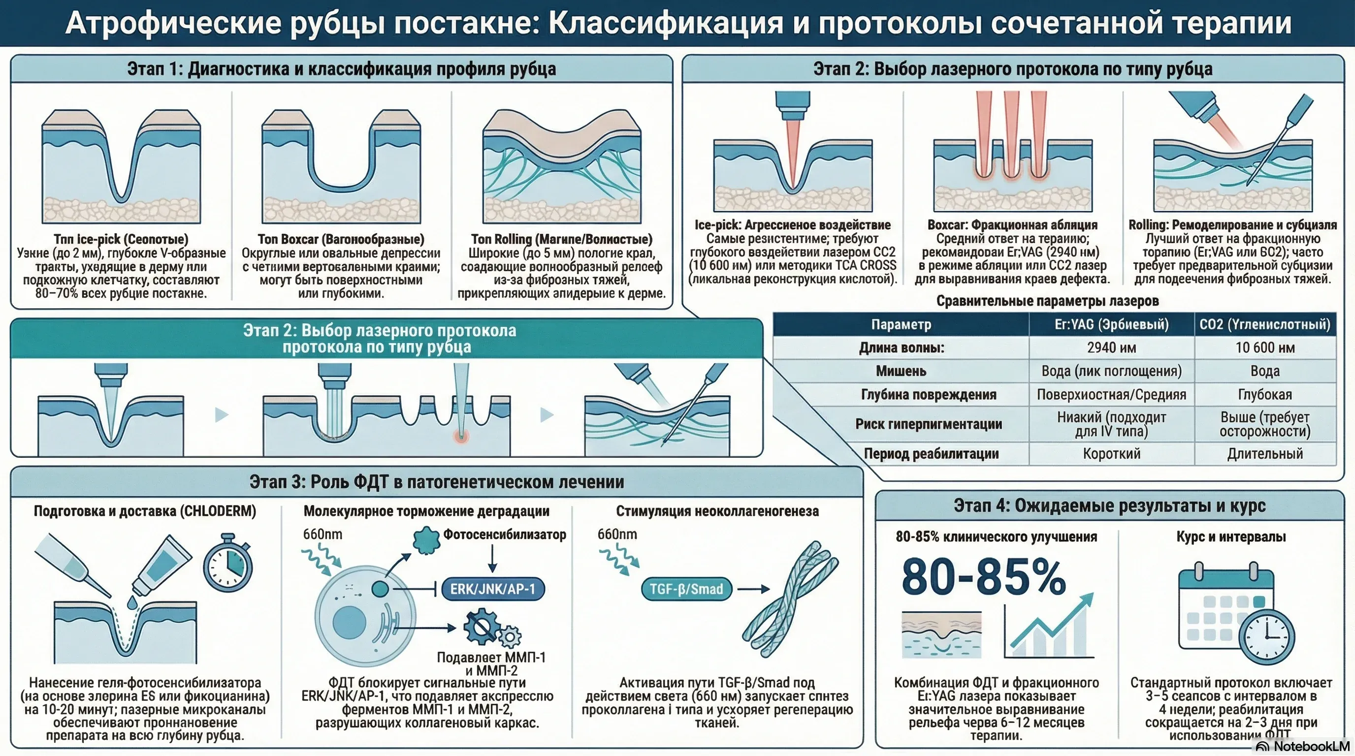 Классификация атрофических рубцов постакне: ice-pick, boxcar, rolling и выбор протокола