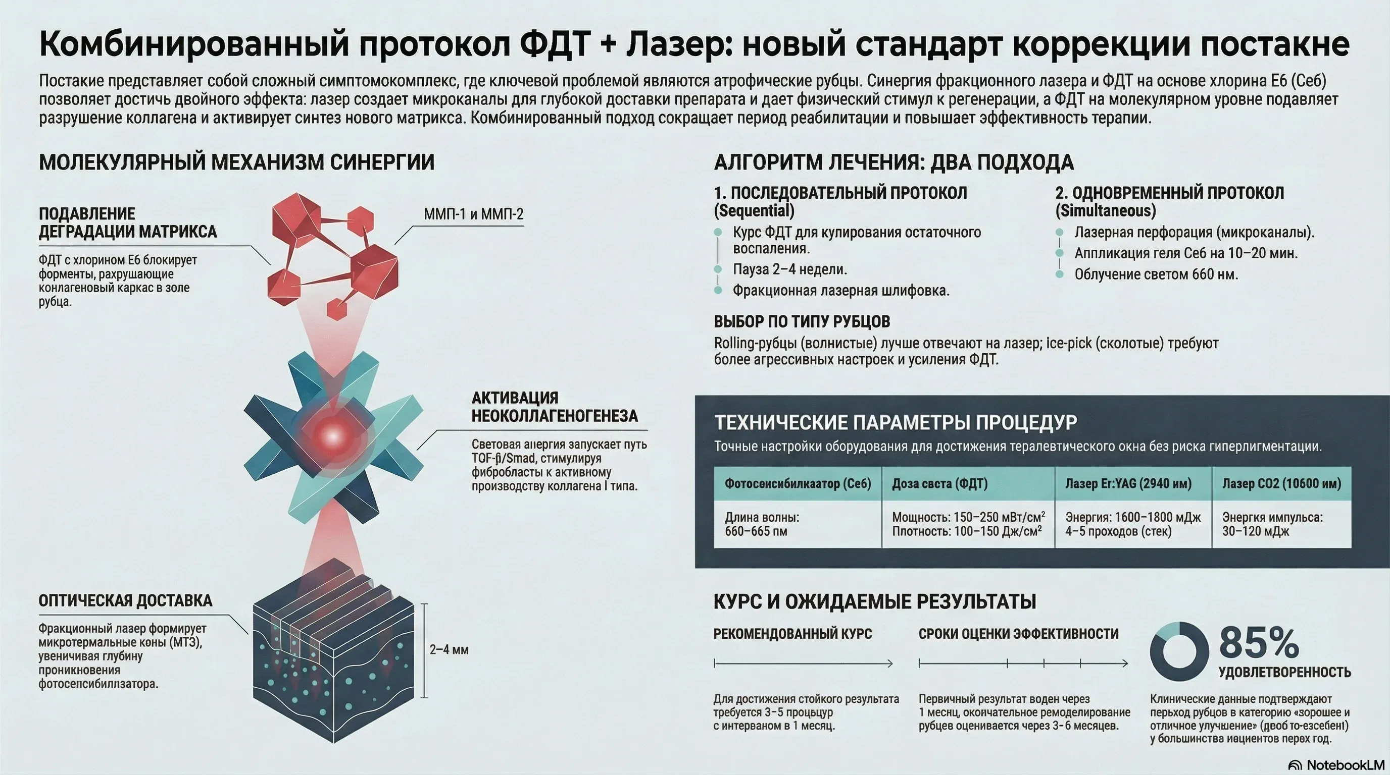 Алгоритм комбинированного протокола ФДТ с фракционным лазером при постакне