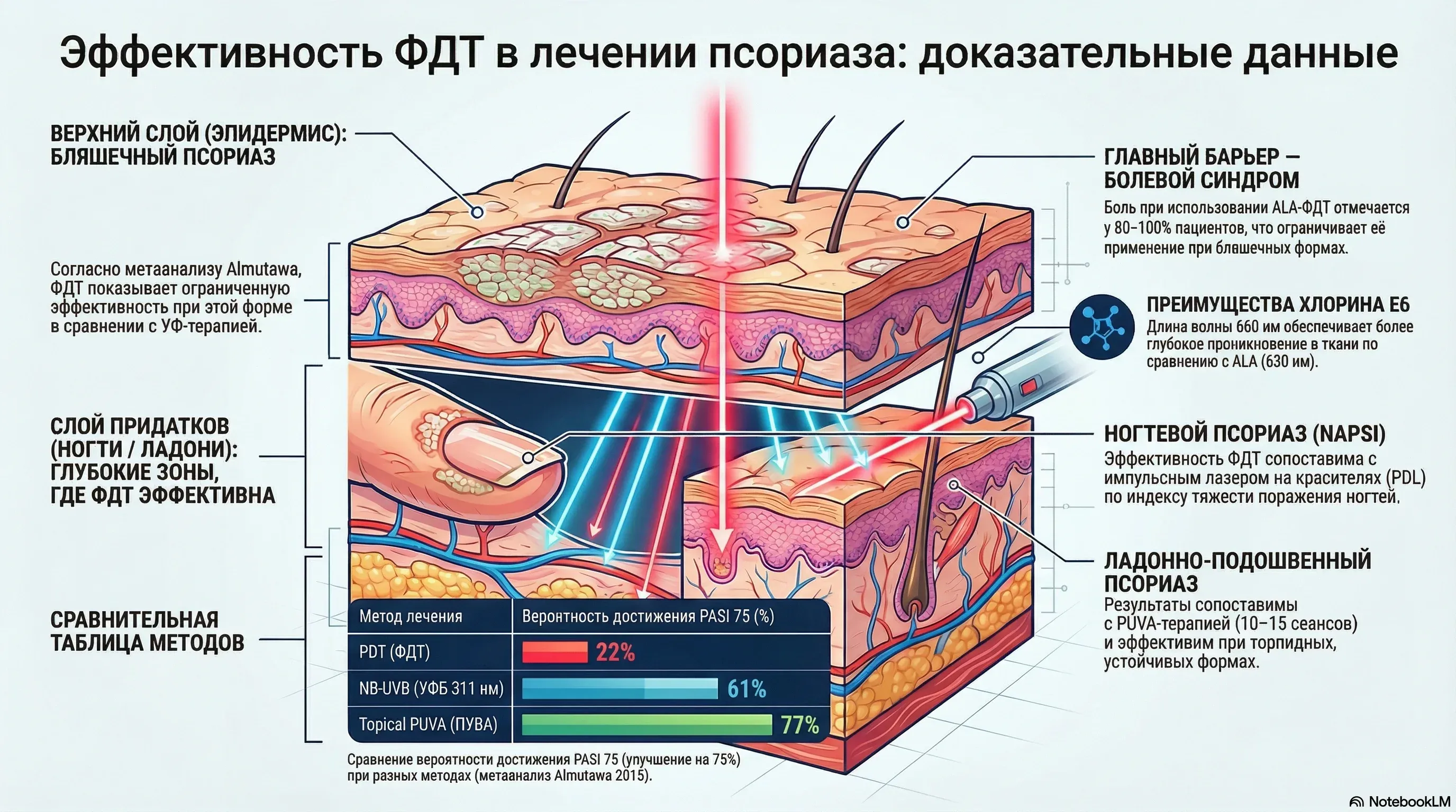 Эффективность фотодинамической терапии при разных формах псориаза: сравнение с PUVA и NB-UVB